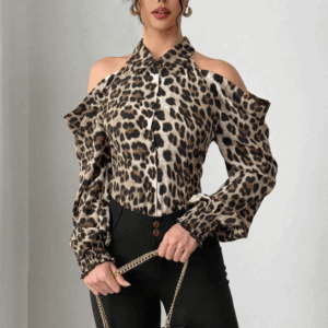 Blusa Estilo Leopardo y Hombros Descubiertos