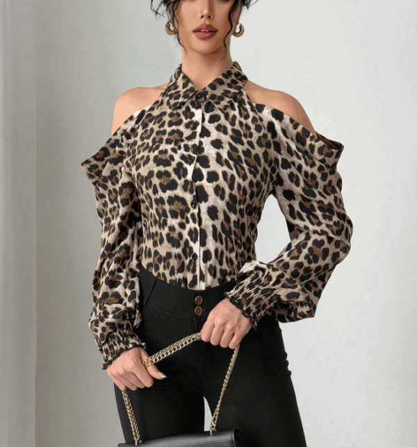 Blusa Estilo Leopardo y Hombros Descubiertos